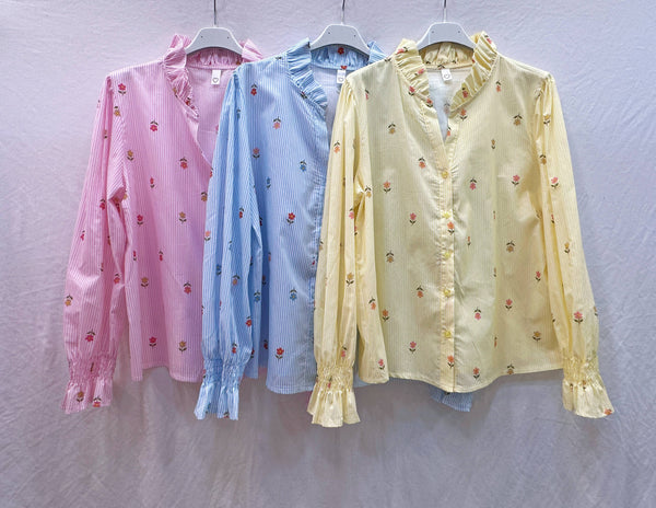 Striped floral print shirt @69388_ChRPaquerette: Rose bonbon