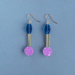 Drop Earrings - India Pink and Teal: Gold Plated