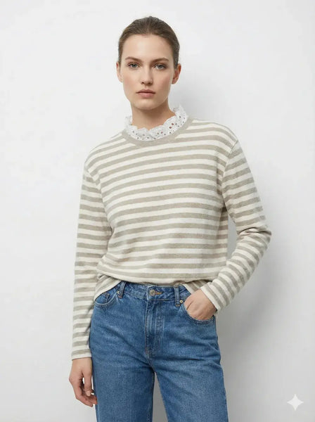 Top with English Embroidery Collar: Pink