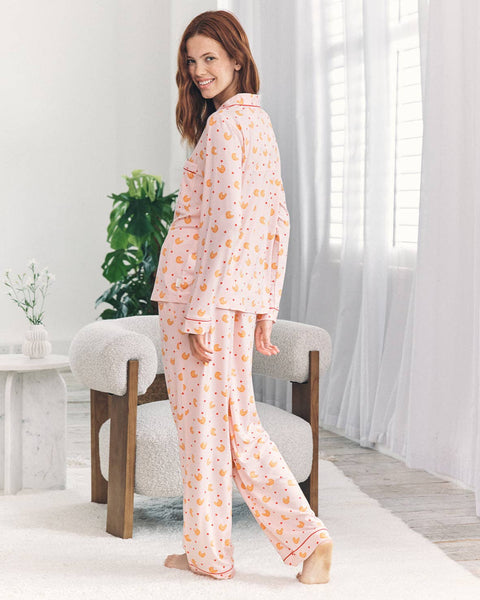 Croissant Print Long Pyjama Set: UK 14