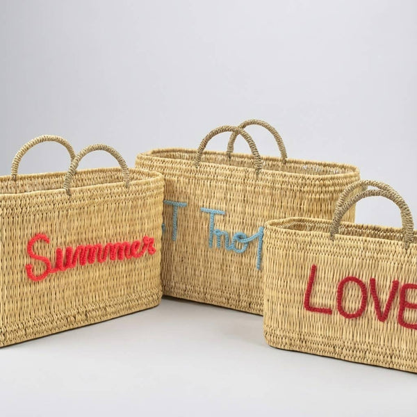 Custom Text Woven Reed Market Basket - Personalized Bag: Medium