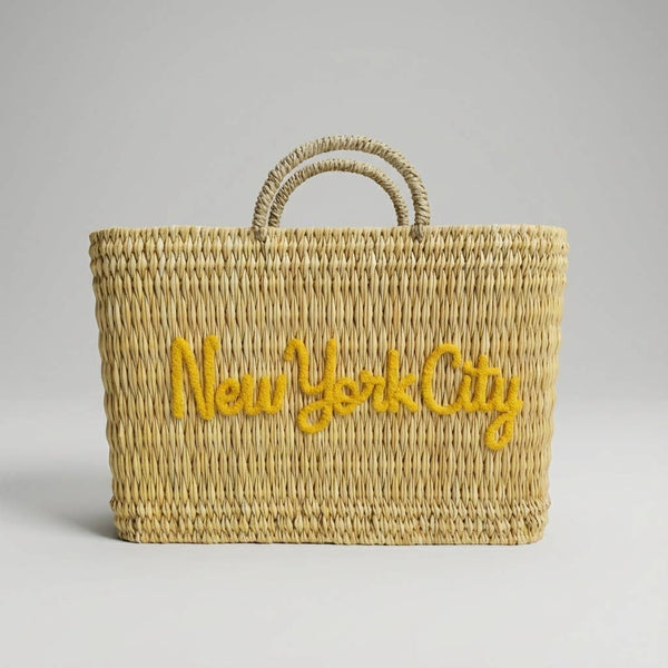 Custom Text Woven Reed Market Basket - Personalized Bag: Medium