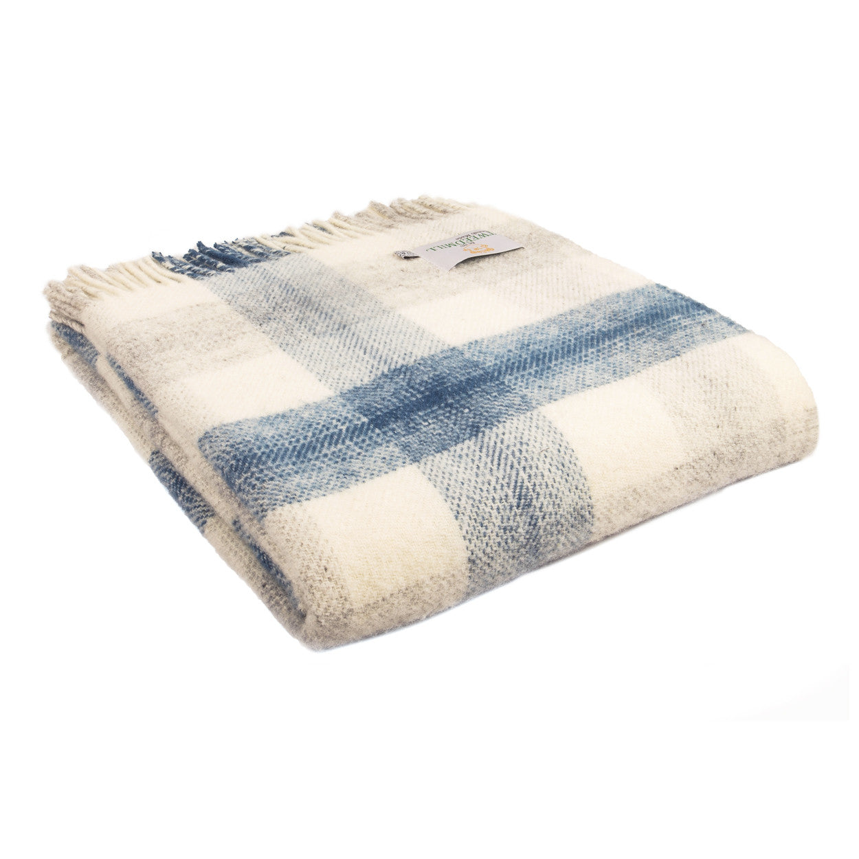 Tweedmill blue cream and grey Meadow check Wool throw blanket