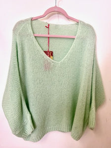 Italian One Size Mohair blend pale minty green jumper