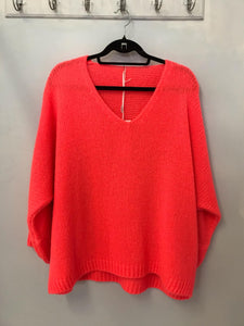 Italian One Size Mohair blend deep Neon Coral jumper