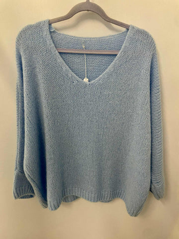 Italian One Size Mohair blend pale blue jumper