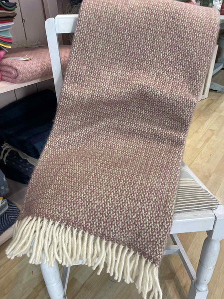 Tweedmill Rose Pink and Green Illusion Wool Blanket Throw