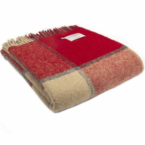 Brand new Tweedmill Block check red and grey wool throw blanket