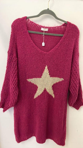 Long pink knitted star dress