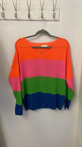 New stripe multi coloured cotton one size fine knit jumper