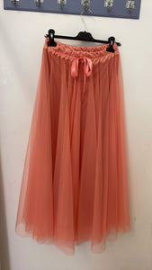 New peach Satin Waistband Tulle Skirt