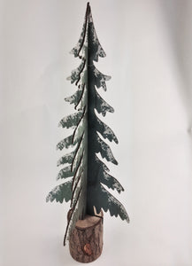 Large Wooden Snow Covered Pine Tree Decoration