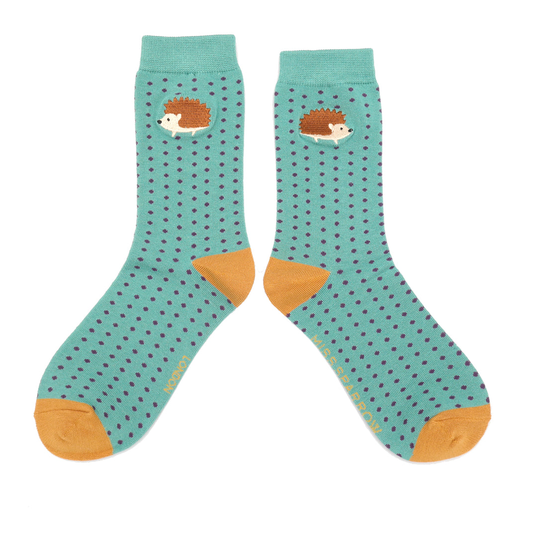 Ladies New Green hedgehog bamboo socks