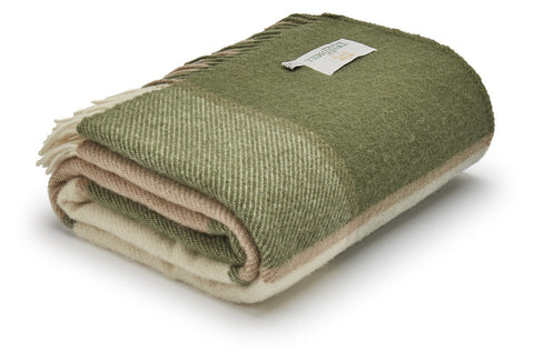 Tweedmill New Olive green Block Check Wool Blanket Throw