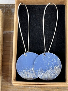 Handmade Cornish enamelled circle distressed earrings powder blue