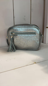 Italian leather camera bag dark silver
