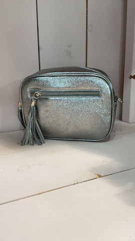 Italian leather camera bag dark silver