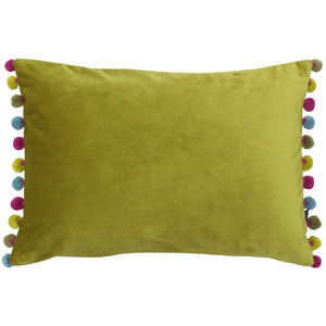 Bamboo Velvet Rectangle Cushion with Multi Colour Pom Poms