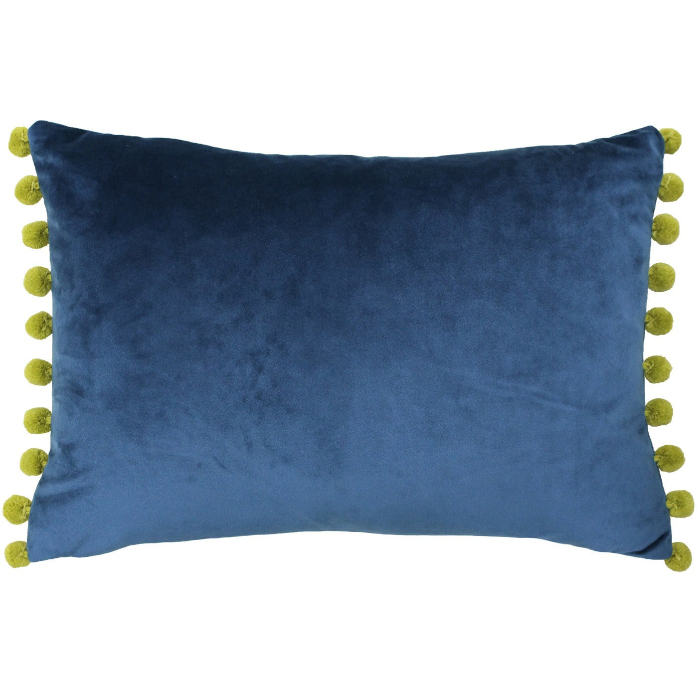 Indigo Blue Rectangle Cushion with Bamboo coloured Pom Poms