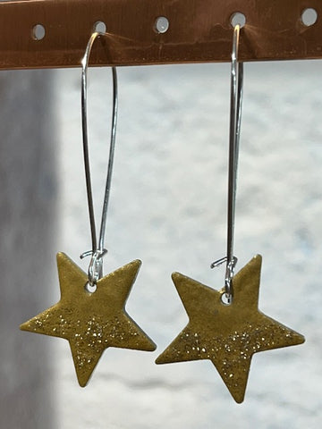 Handmade Cornish gold with glitter enamelled star earrings