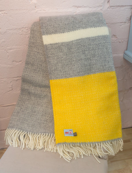 Tweedmill Illusion Grey with Panel yellow Wool Blanket Throw