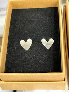 Handmade Cornish sterling silver small hammered heart studs