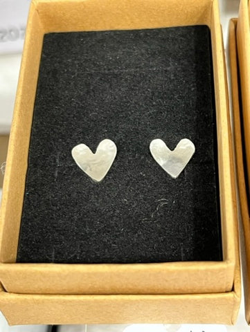 Handmade Cornish sterling silver small hammered heart studs