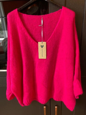 Italian One Size Mohair blend hot pink jumper