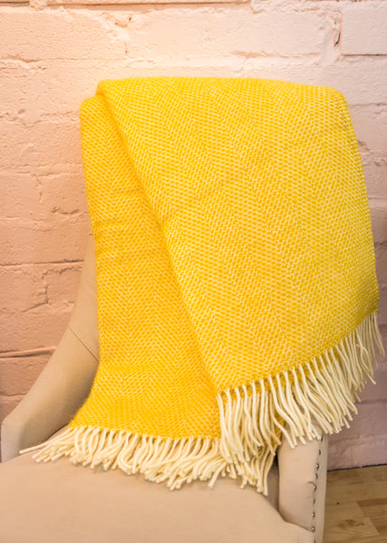 Bestselling Mustardy Yellow Beehive Wool Tweedmill Blanket Throw