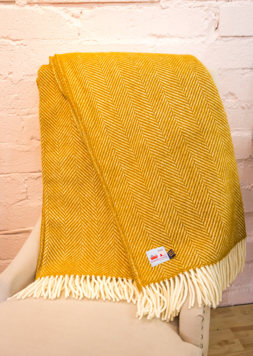 Tweedmill Mustard Fishbone New Wool Blanket Throw – Coast & Country