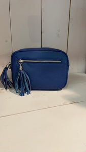 Italian leather camera bag deep blue.