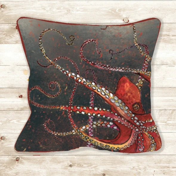 Handmade Octopus red and grey cushion