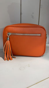 Italian leather camera bag orange
