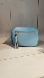 Italian leather camera bag pale blue