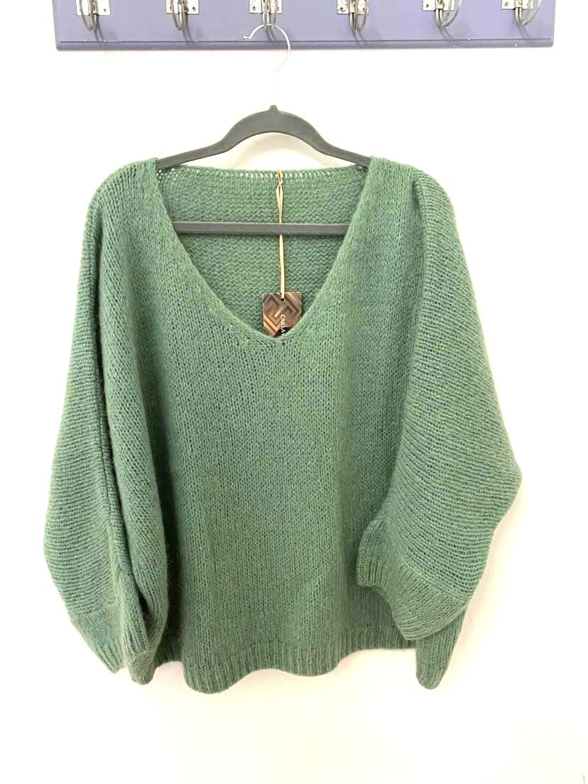 Italian One Size Mohair blend pale peagreen jumper