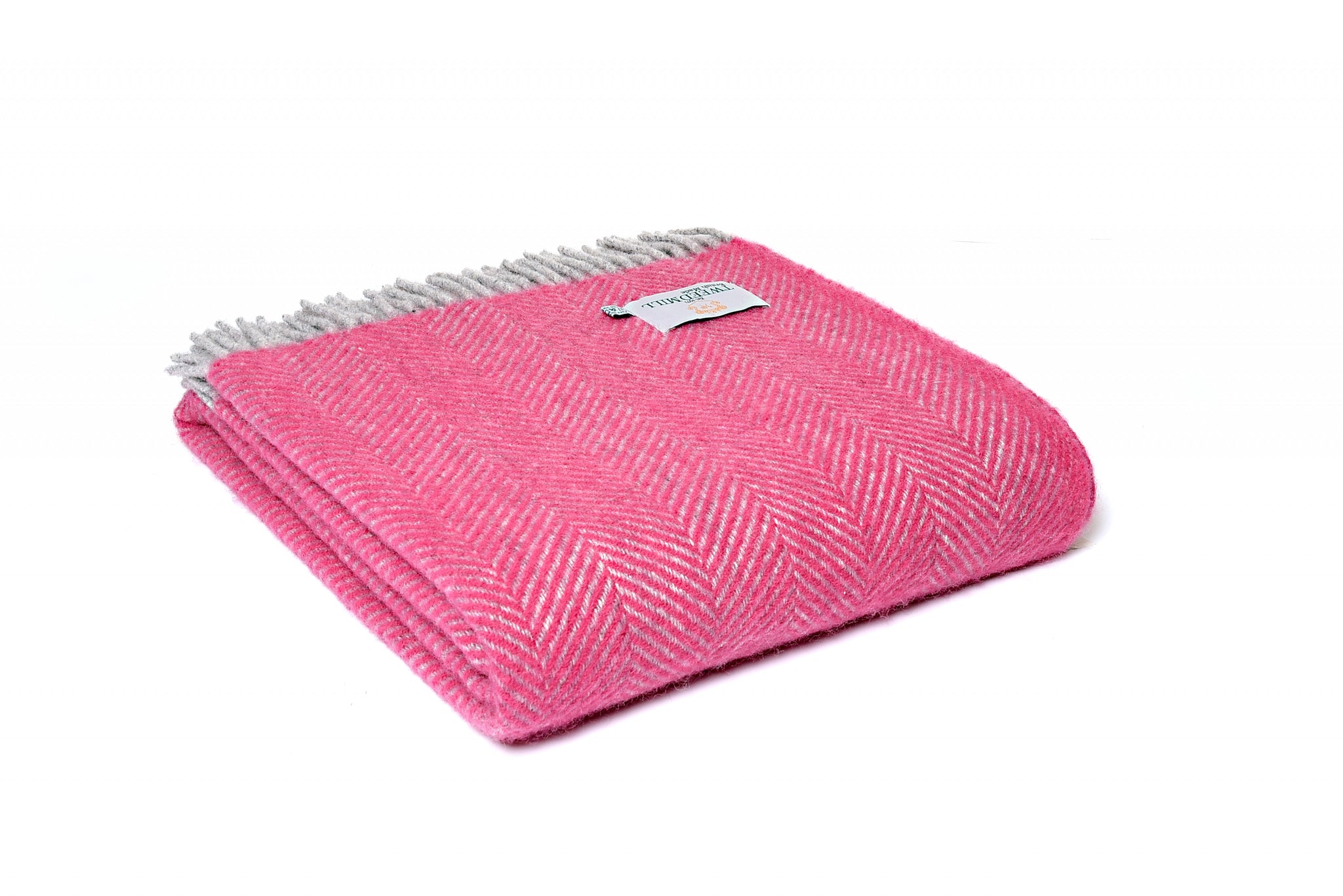 Brand new Tweedmill Pink and Silver herringbone Wool throw blanket