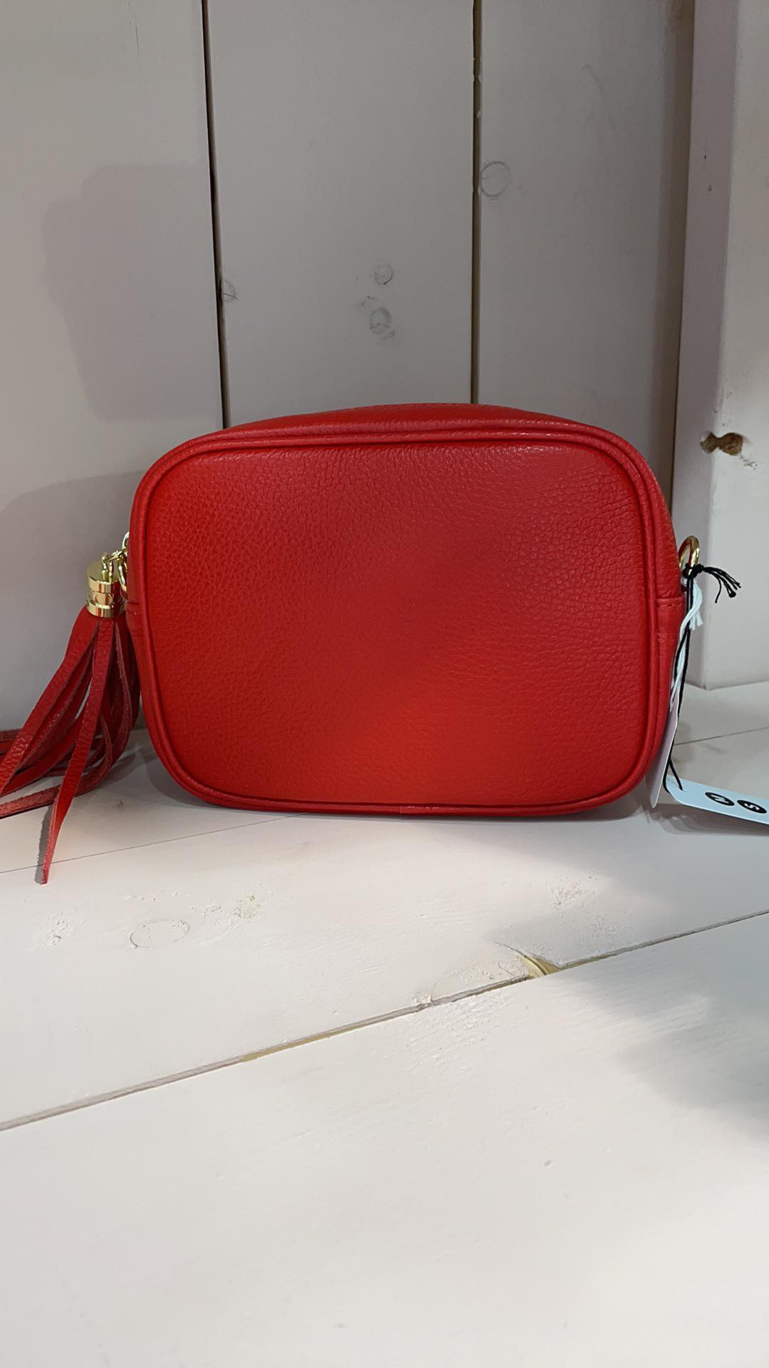 Italian leather camera bag red