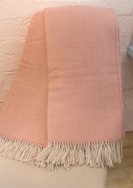Tweedmill Rose Pink Herringbone Wool Blanket Throw