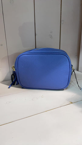 Italian leather camera bag royal blue