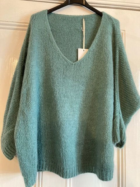 Italian One Size Mohair blend Duck egg green jumper