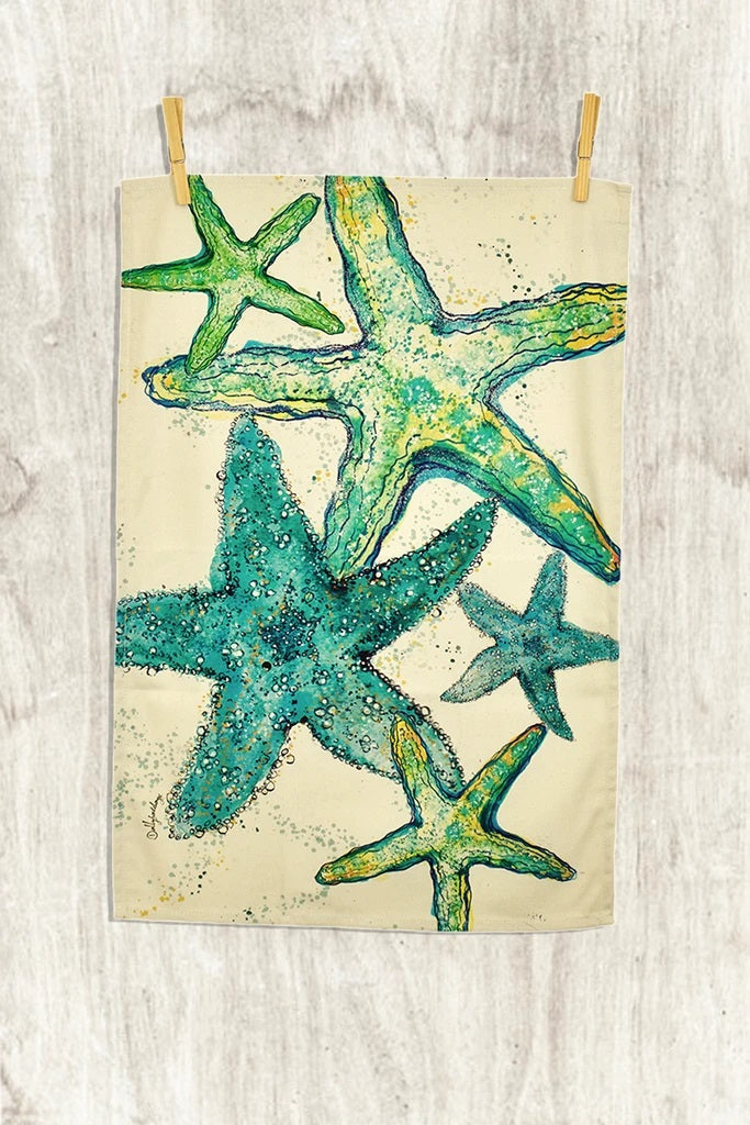 handmade green starfish tea towel