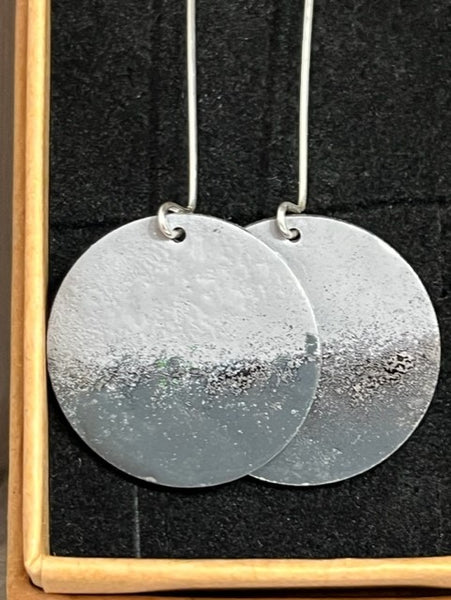 Handmade Cornish enamelled circle earrings two tone grey with texture