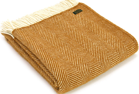 Tweedmill Mustard Fishbone Wool Blanket Throw