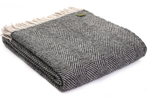 Tweedmill Charcoal and Silver Herringbone Blanket Throw