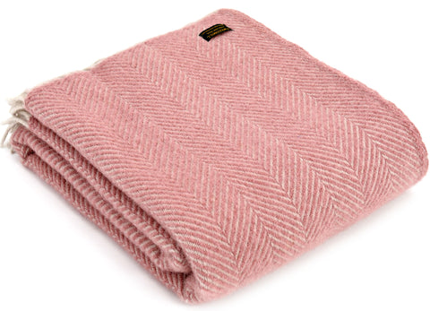 Tweedmill Rose Pink Herringbone Wool Blanket Throw