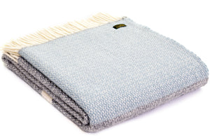 Bestselling Tweedmill Illusion Grey with panel Duck egg blue Wool Blanket Throw