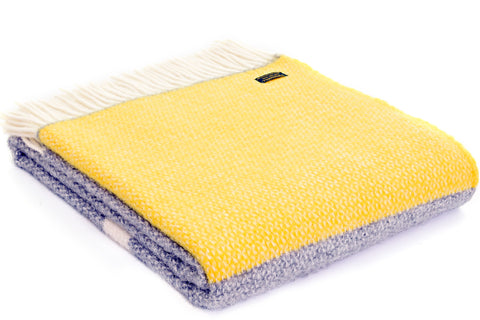 Tweedmill Illusion Grey with Panel yellow Wool Blanket Throw