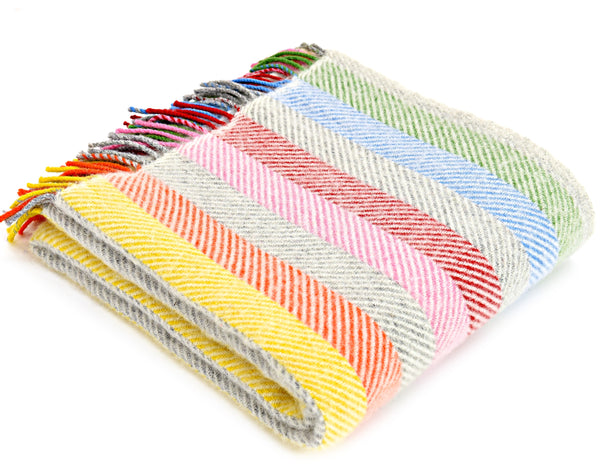 Tweedmill Silver Grey Rainbow Stripe Wool Blanket Throw