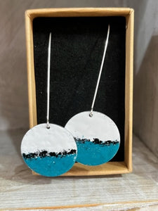 Handmade Cornish enamelled circle landscape inspired earrings