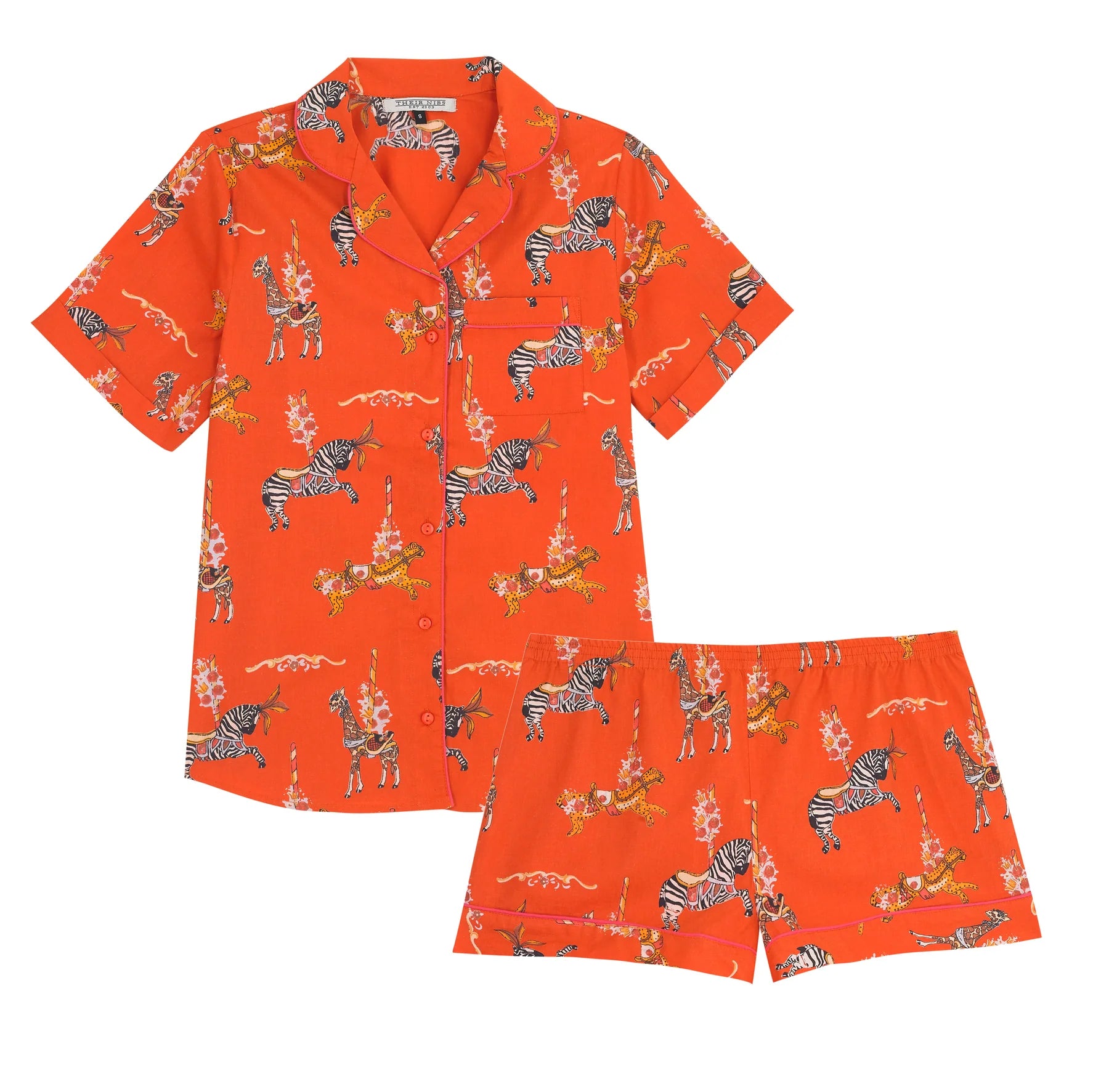 Ladies Cotton Orange Jungle Carousel Short Pyjamas